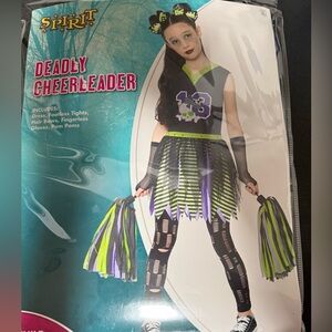 Spirit Cheerleader Costume with Black, Green, and Purple